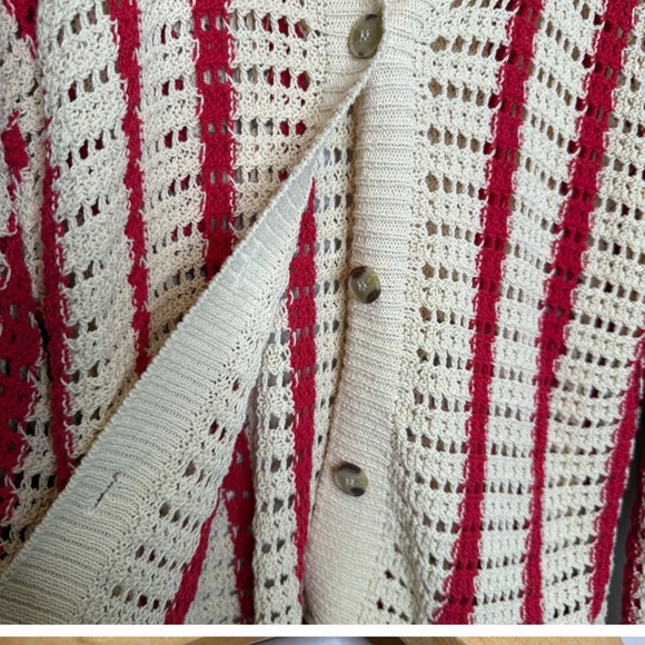 Zara SET - Red & Cream Striped Crochet / Knit Cardigan - Picture 5 of 7